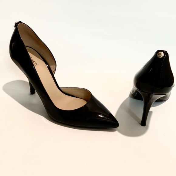 Michael Kors Nathalie Black Patent Leather d'Orsay Pumps Stiletto Heels Shoes 10 - Picture 8 of 11